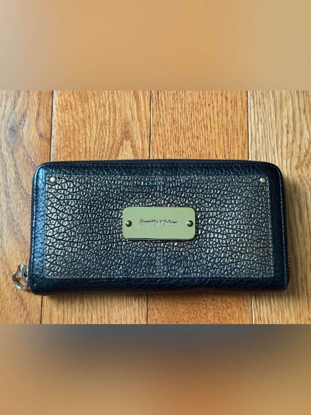 See by Chloé Black/Gold Logo Zip-Around Wallet, Credit Card Slots, Folding